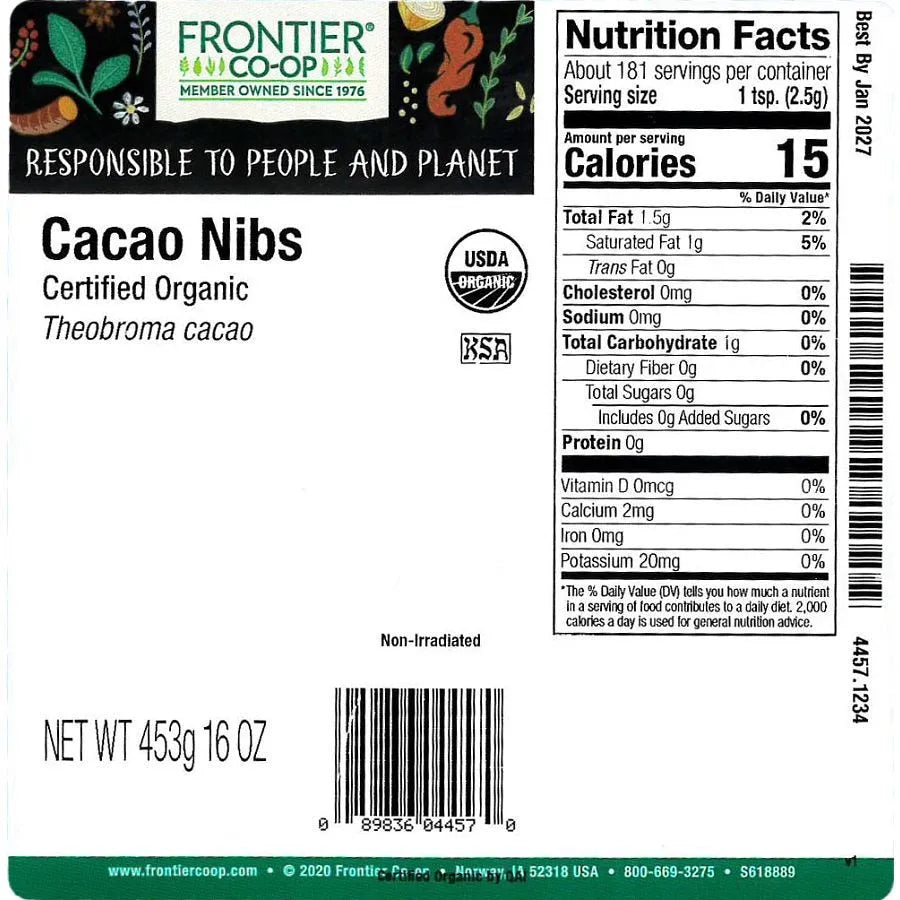 Frontier Co-op Cacao Nibs, Organic 1 lb.