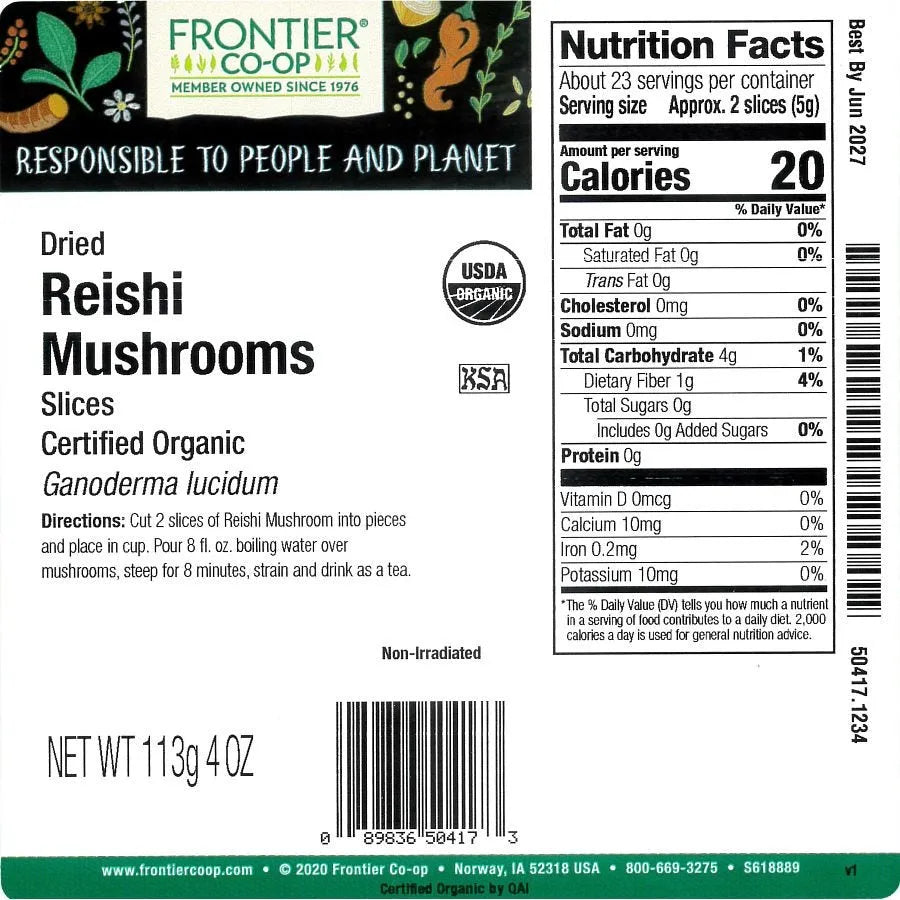 Frontier Co-op Reishi Mushrooms, Dried Slices, Organic 1/4 lb.