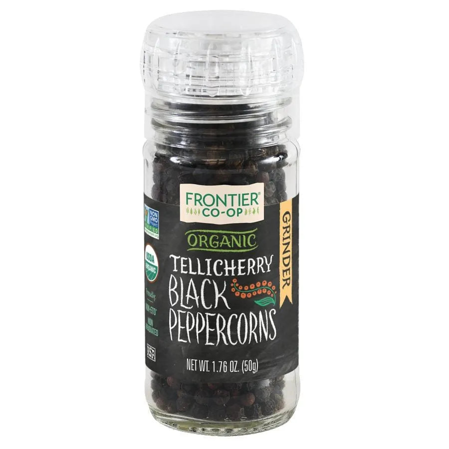 Frontier Co-op Tellicherry Black Peppercorns with Grinder, Organic 1.76 oz.