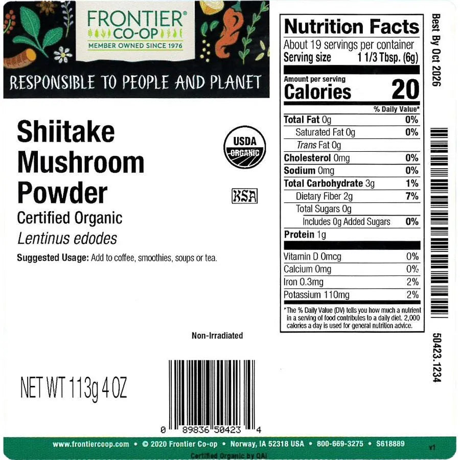 Frontier Co-op Shiitake Mushroom Powder, Organic 1/4 lb.