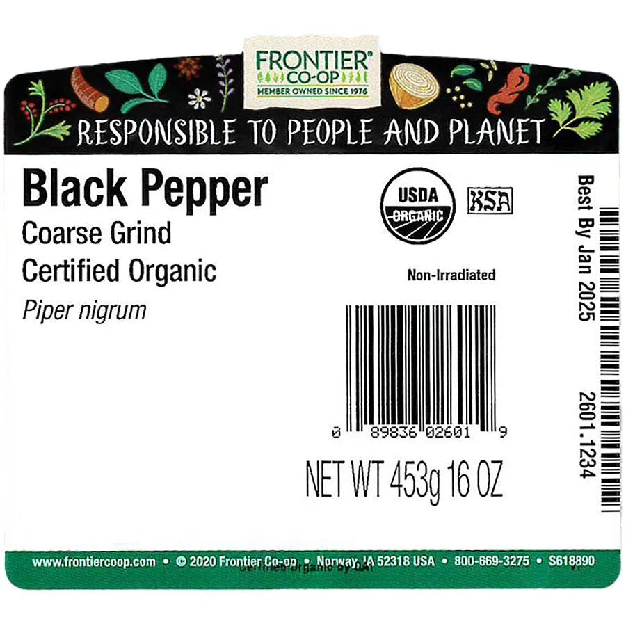 Frontier Co-op Black Pepper, Coarse Grind, Organic 1 lb.