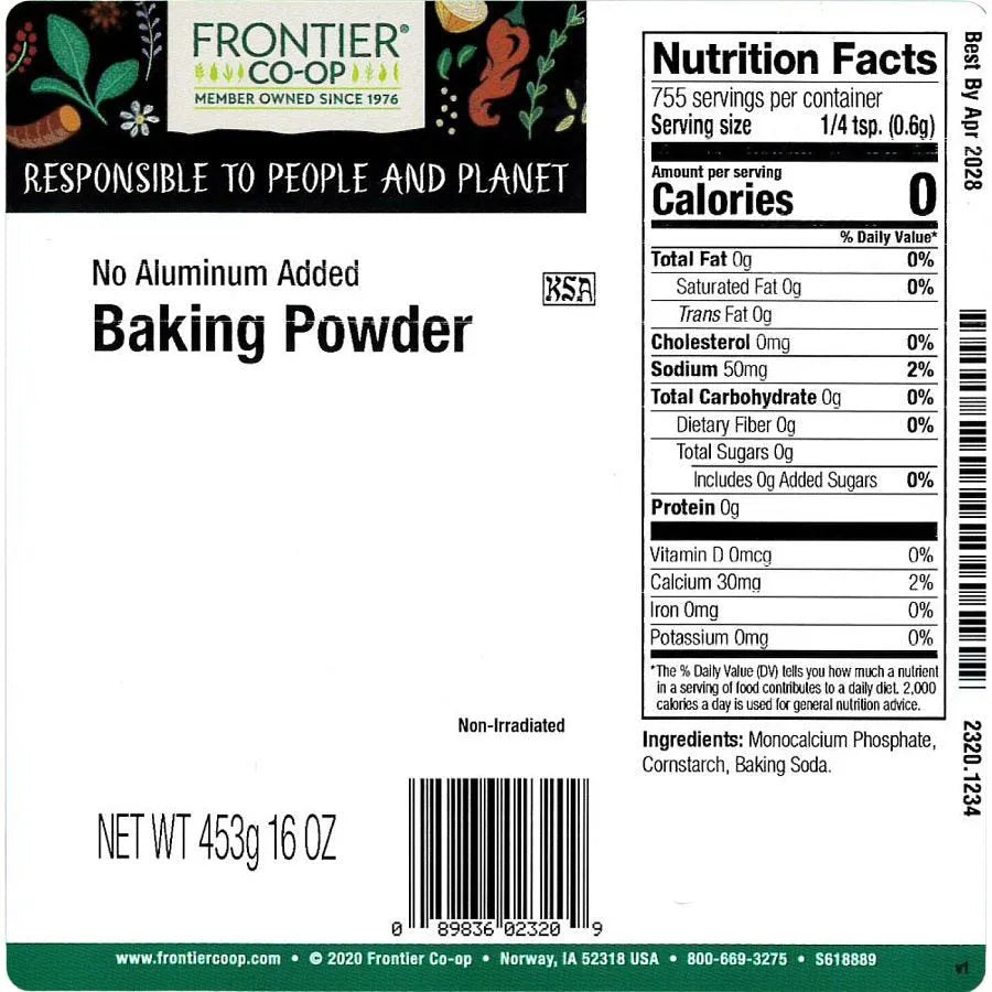 Frontier Co-op Baking Powder (No Aluminum Added) 1 lb.