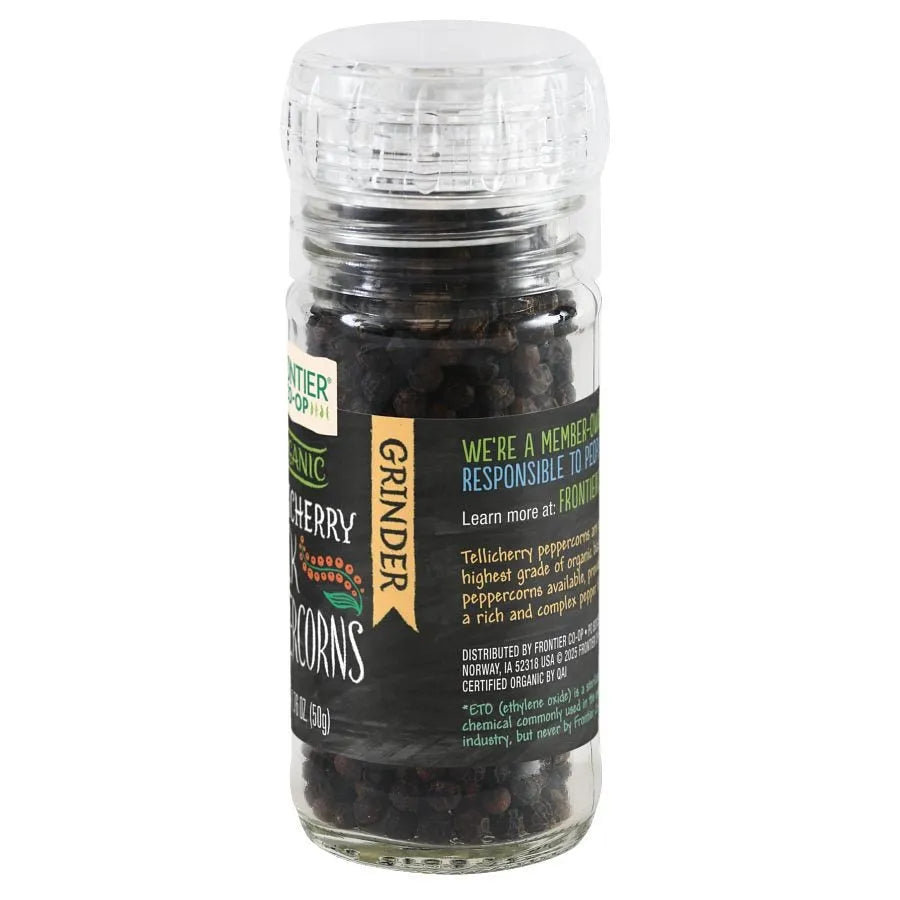 Frontier Co-op Tellicherry Black Peppercorns with Grinder, Organic 1.76 oz.