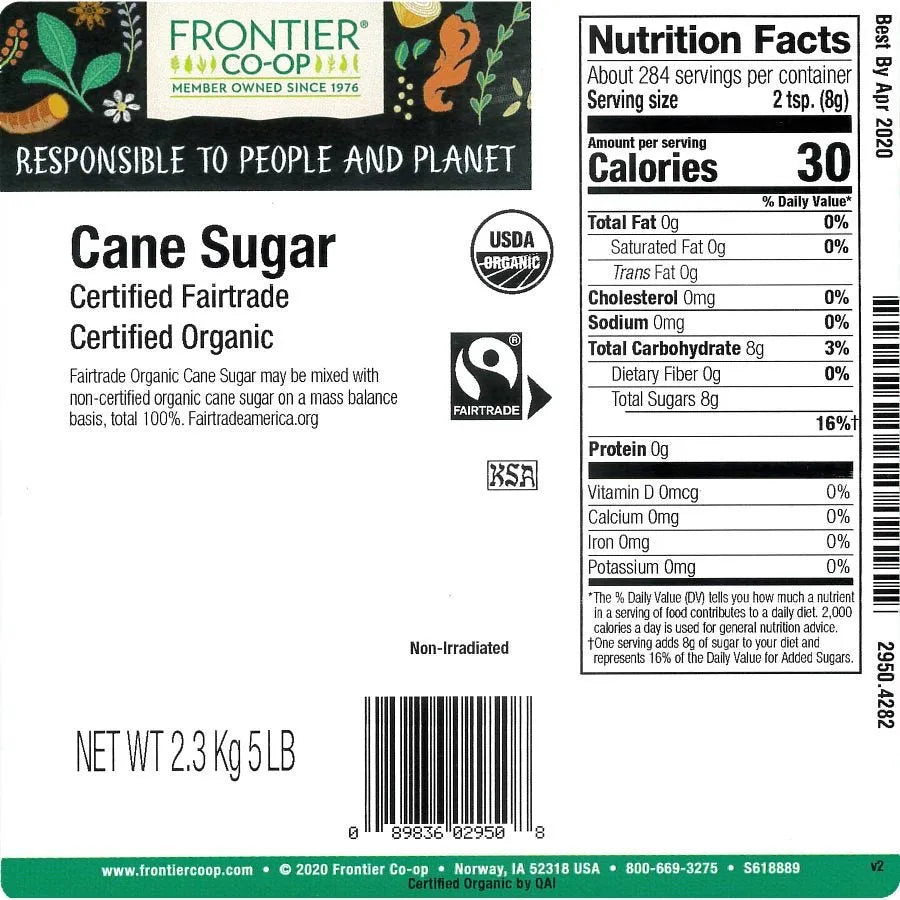 Frontier Co-op Cane Sugar, Organic, Fairtrade Certified 5 lbs.