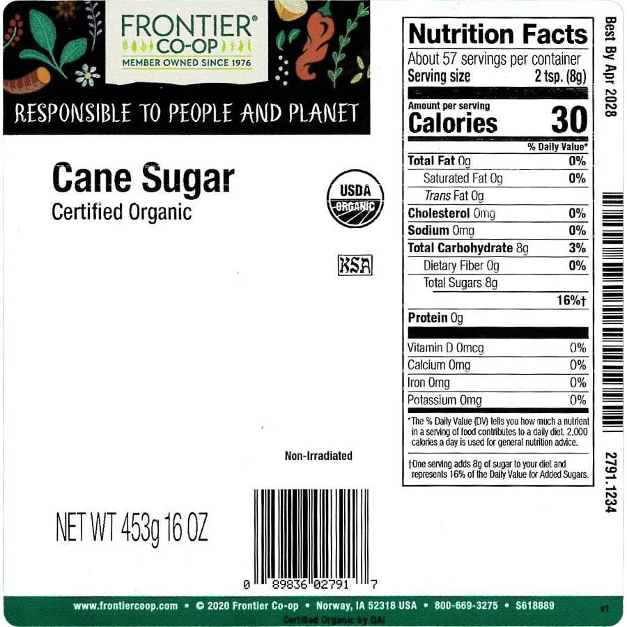 Frontier Co-op Cane Sugar, Organic 1 lb.
