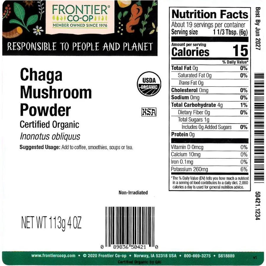 Frontier Co-op Chaga Mushroom Powder, Organic 1/4 lb.
