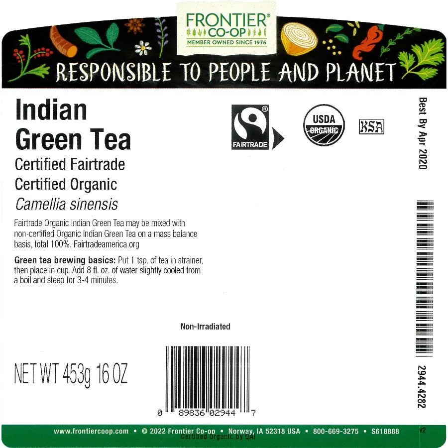 Frontier Co-op Indian Green Tea, Organic, Fairtrade Certified 1 lb.