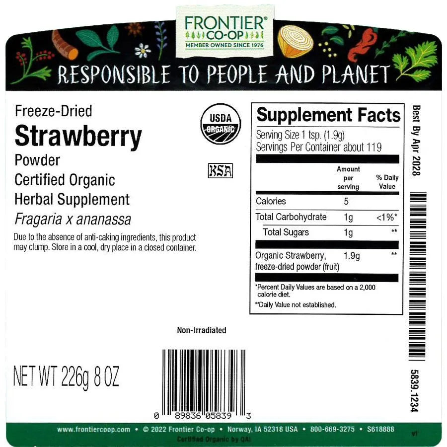 Frontier Co-op Freeze-Dried Strawberry Powder, Organic 1/2 lb.