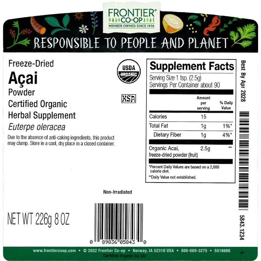 Frontier Co-op Freeze-Dried Açai Powder, Organic 1/2 lb.