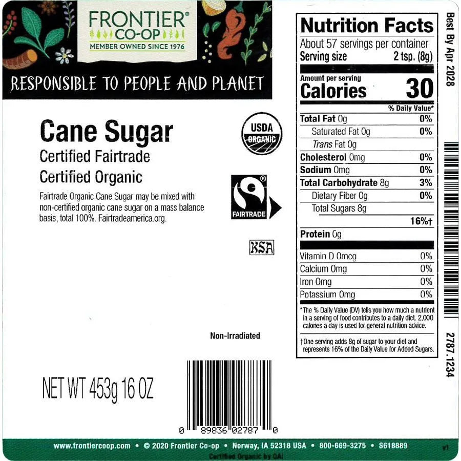 Frontier Co-op Cane Sugar, Organic, Fairtrade Certified 1 lb.
